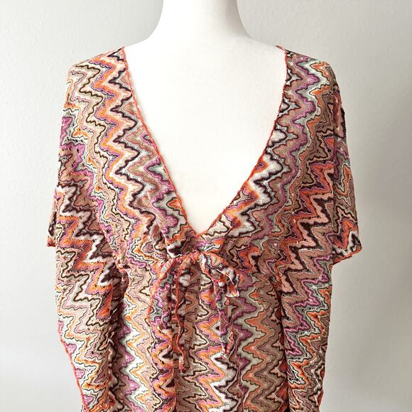 BECCA Sundown Crochet Knit Tunic Metallic Sheer Beach Cover Up Women's Size M/L - Picture 3 of 13